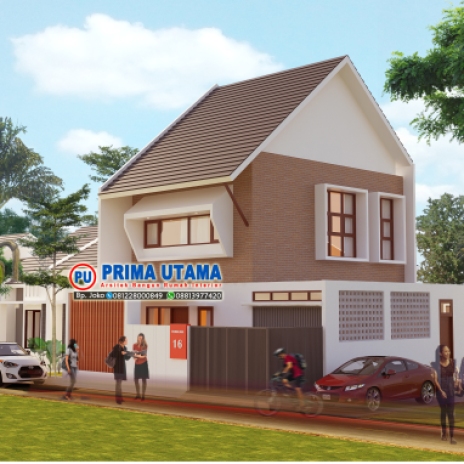 Desain Arsitektur Rumah Hook Pojok 2 Lantai Minimalis Mediteran Bapak Alimin di Tembalang Semarang
